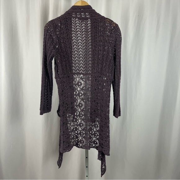 CAbi Small Timeless Cascading Open Front Crochet Cardigan Purple Boho Open Knit - Picture 2 of 8